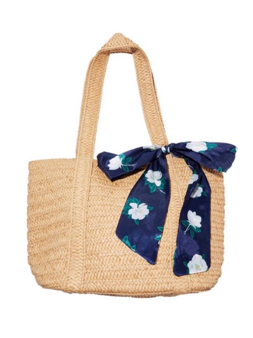 Draper James Straw Bag with Floral Scarf, Woven Top-Handle Tote & Snap Closure